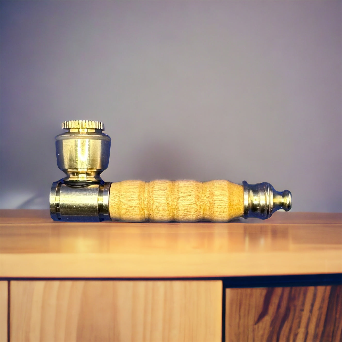 Hand Turned Wooden Handle Metal Pipe- Multi Species Wood