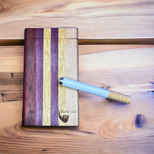 Handmade Dugout One Hitter Box- Maple, Yellowheart, Purpleheart, Bloodwood