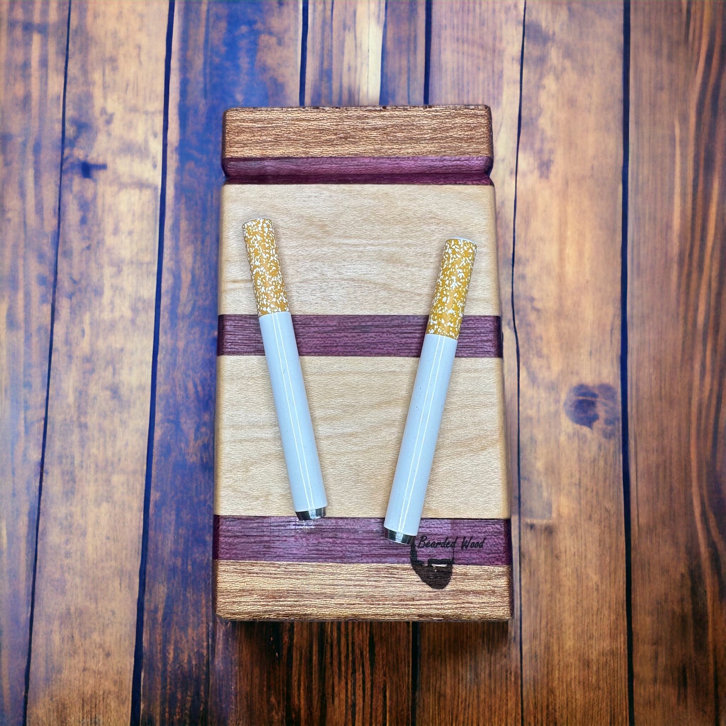 Handmade DOUBLE Dugout One Hitter Box- Maple, Purpleheart, Mahogany