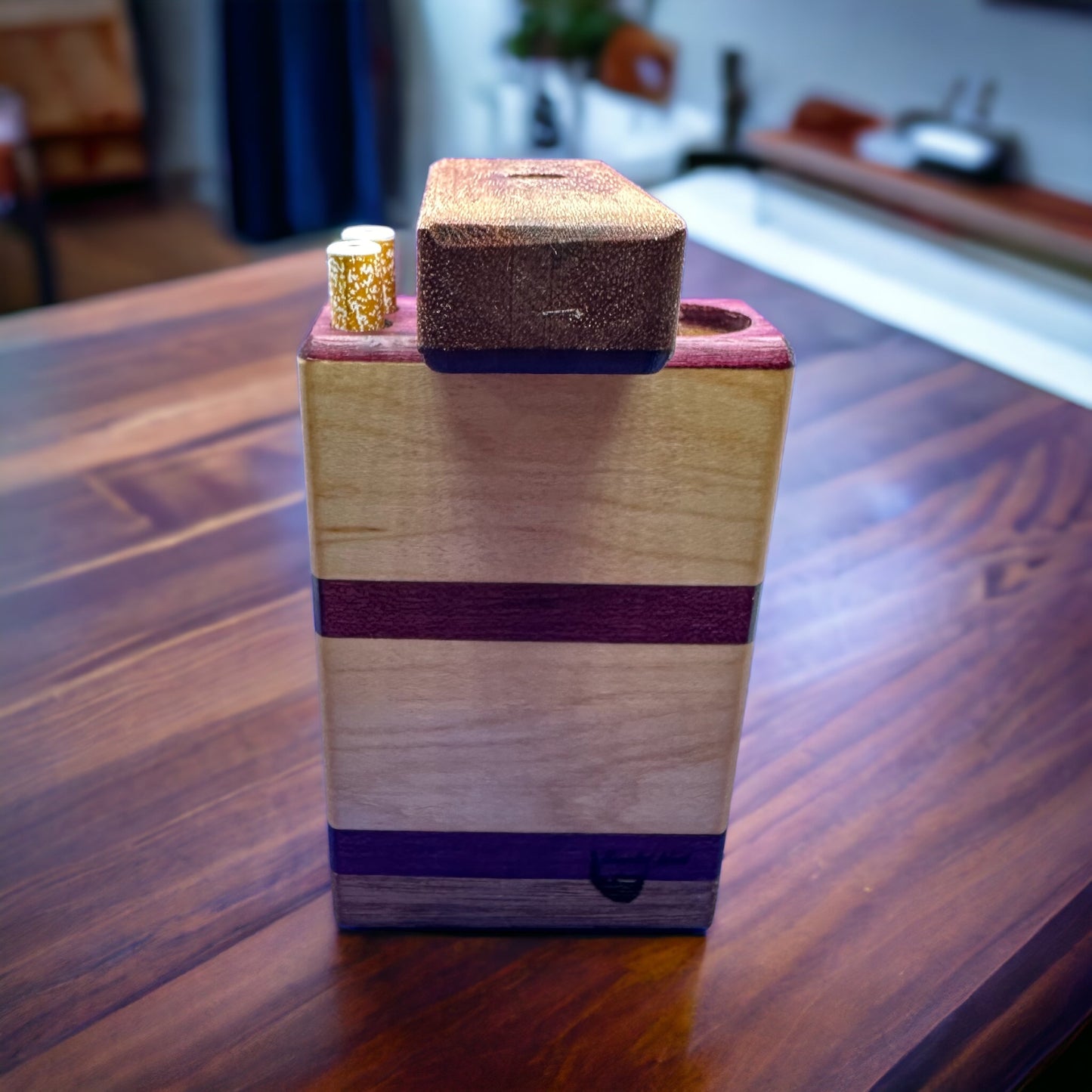 Handmade DOUBLE Dugout One Hitter Box- Maple, Purpleheart, Mahogany