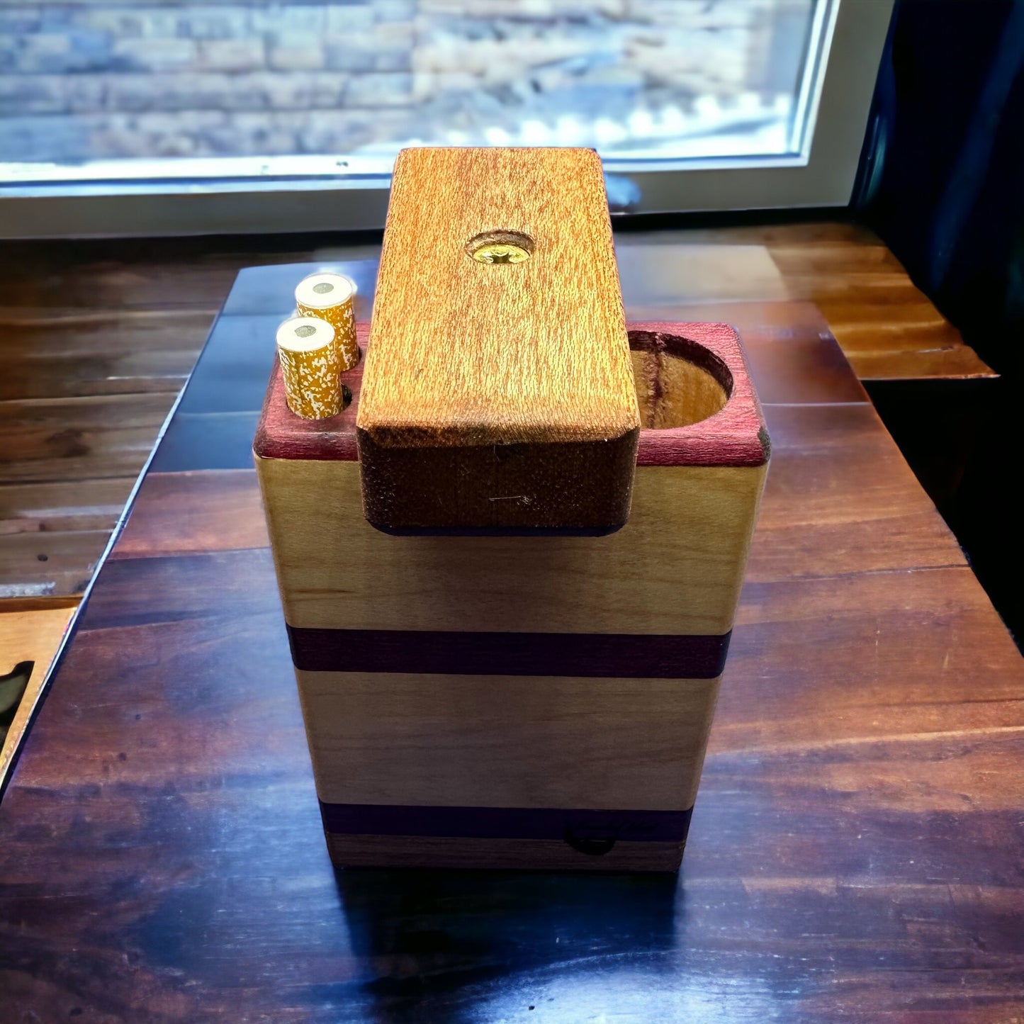 Handmade DOUBLE Dugout One Hitter Box- Maple, Purpleheart, Mahogany