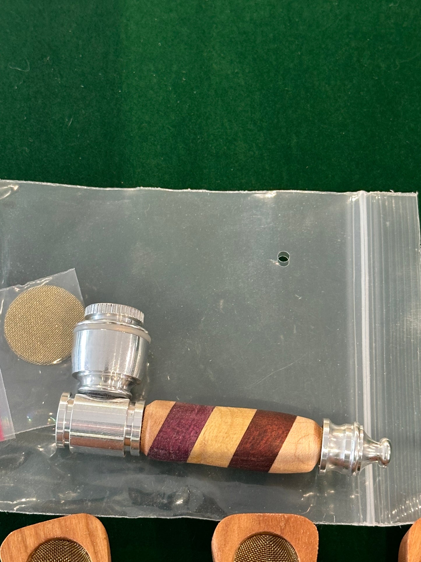 Hand Turned Wooden Handle Metal Pipe- Multi Species Wood