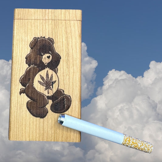 Cherry Wood Handmade Dugout with Cannabis Bear