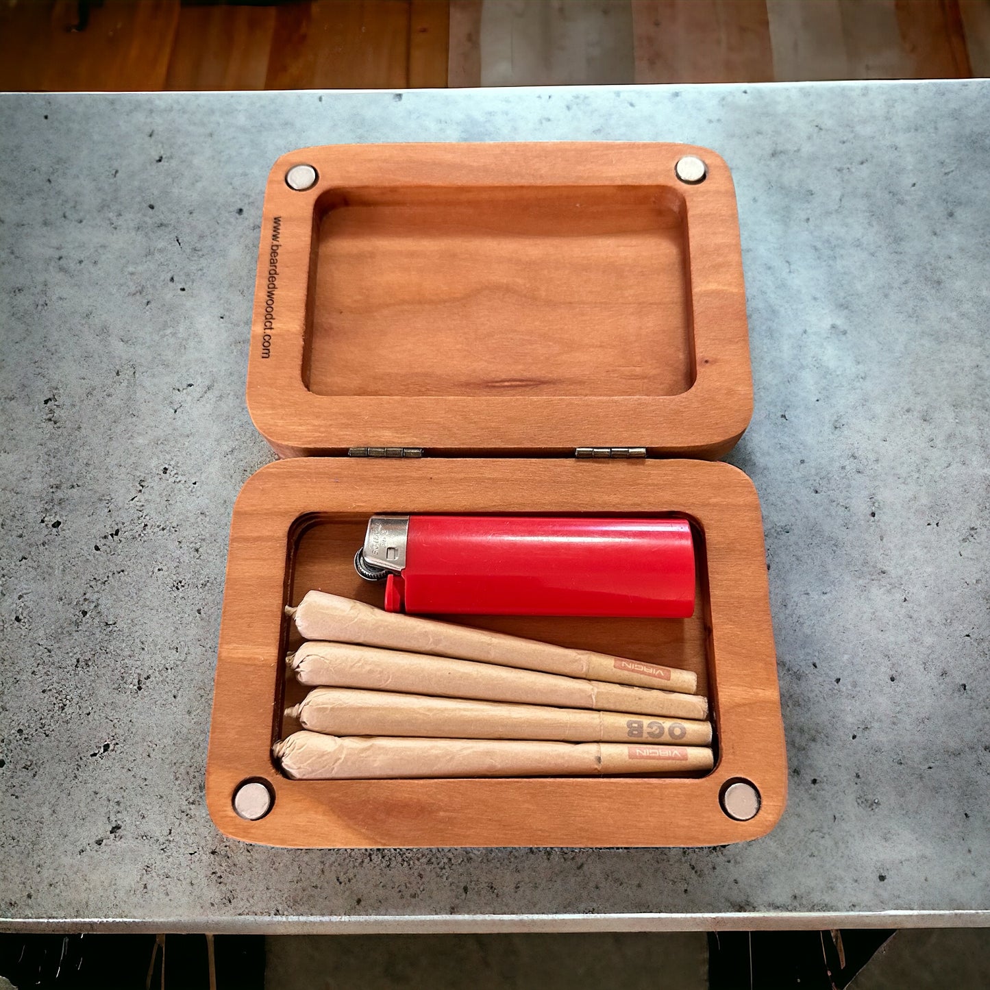 Handmade Cherry Wood Stash Box with Mushroom Design