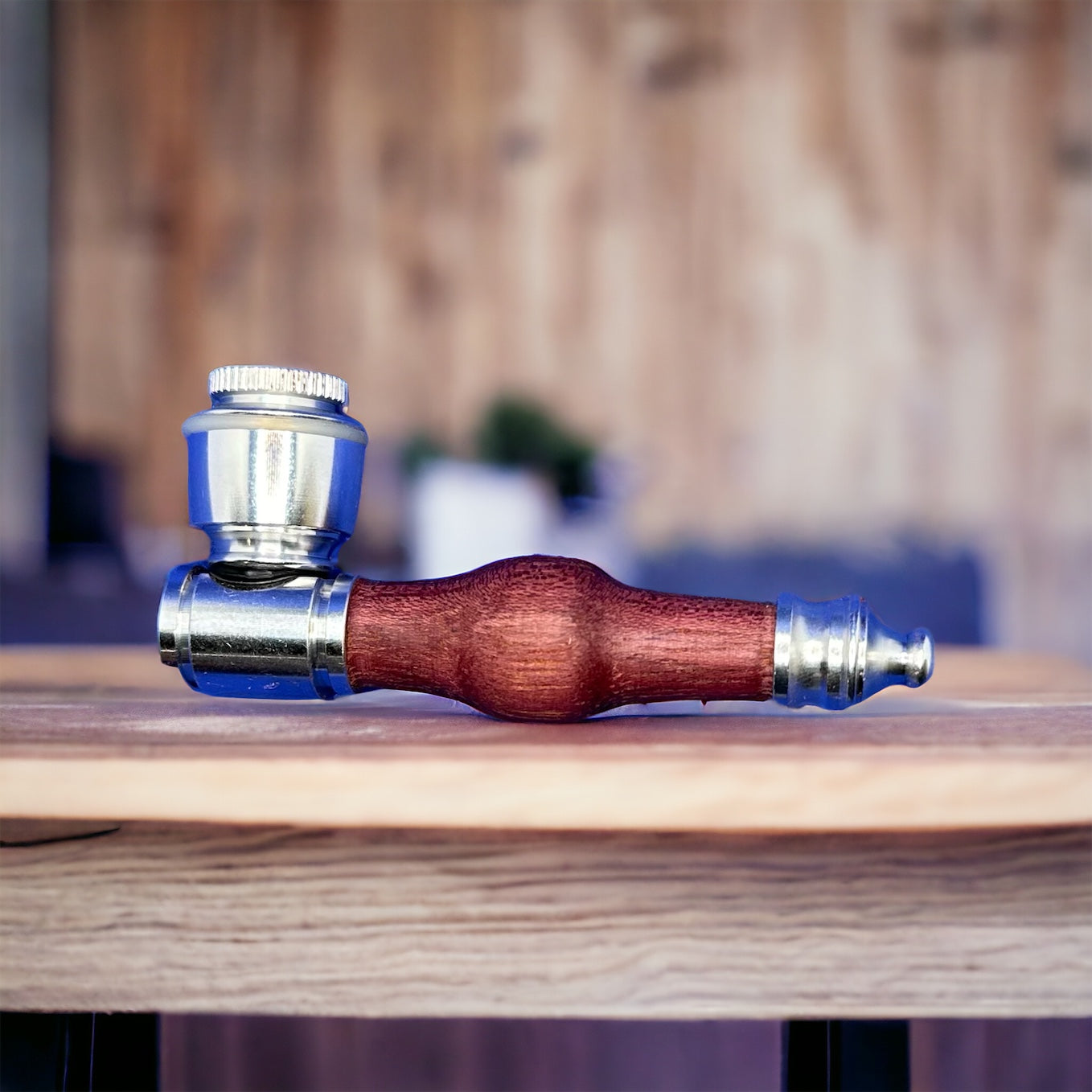 Hand Turned Wooden Handle Metal Pipe- Purpleheart Wood