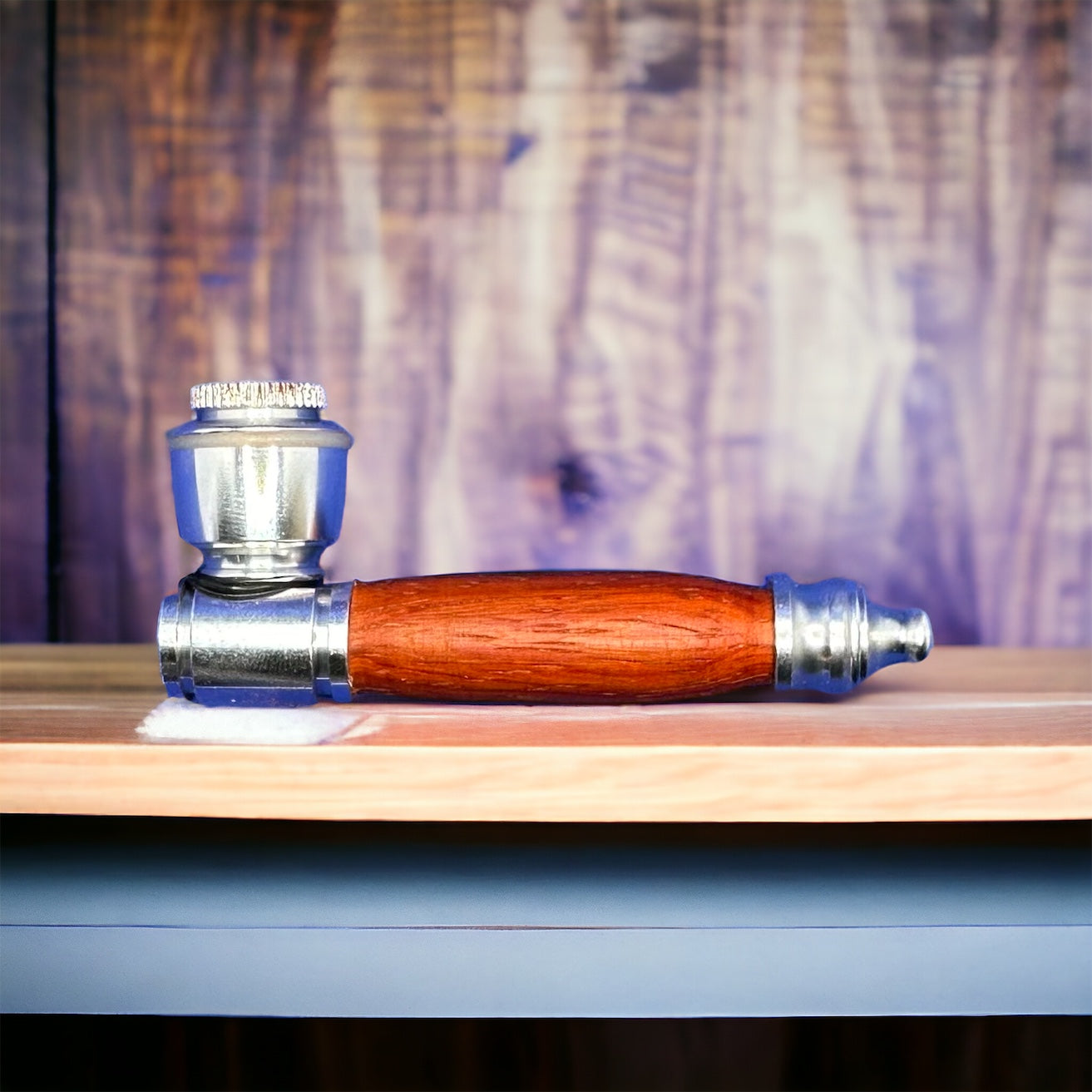 Hand Turned Wooden Handle Metal Pipe- Padauk Wood