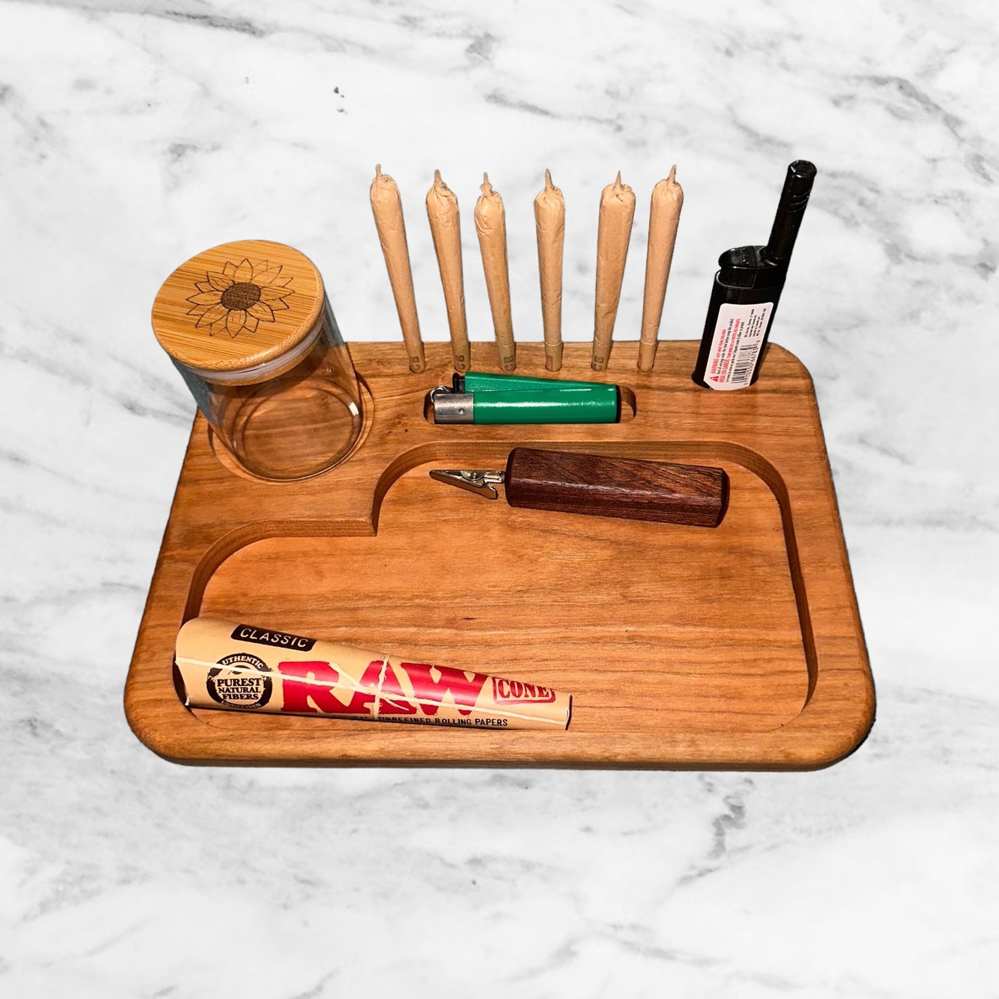 Handcrafted Cherry Wood Rolling Tray Station