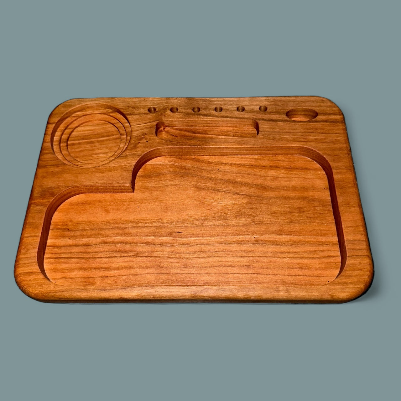 Handcrafted Cherry Wood Rolling Tray Station