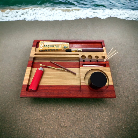 Handmade Wood Tray, Rolling Tray- Poplar and Padauk